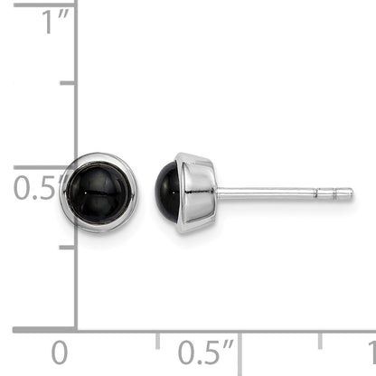 Sterling Silver Rhodium-plated Polished Onyx Round Bezel Stud Earrings