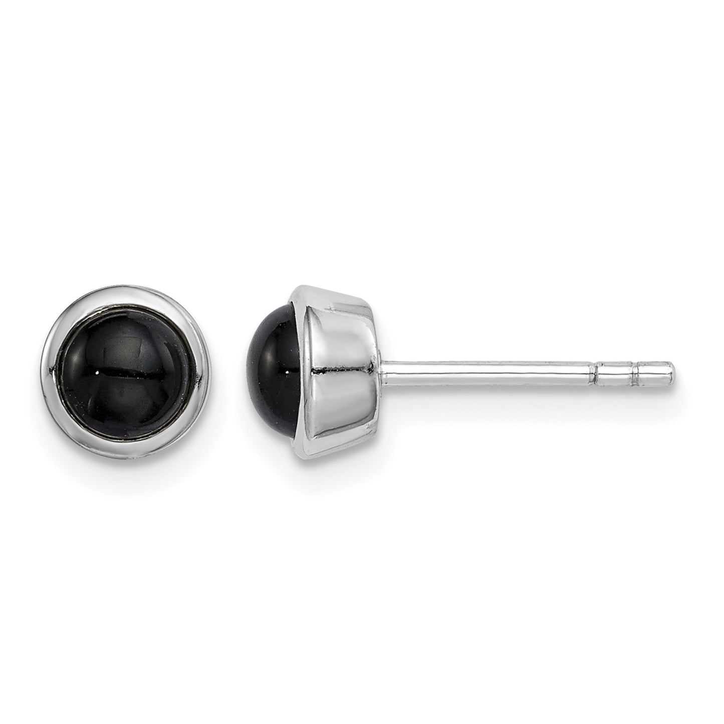 Sterling Silver Rhodium-plated Polished Onyx Round Bezel Stud Earrings
