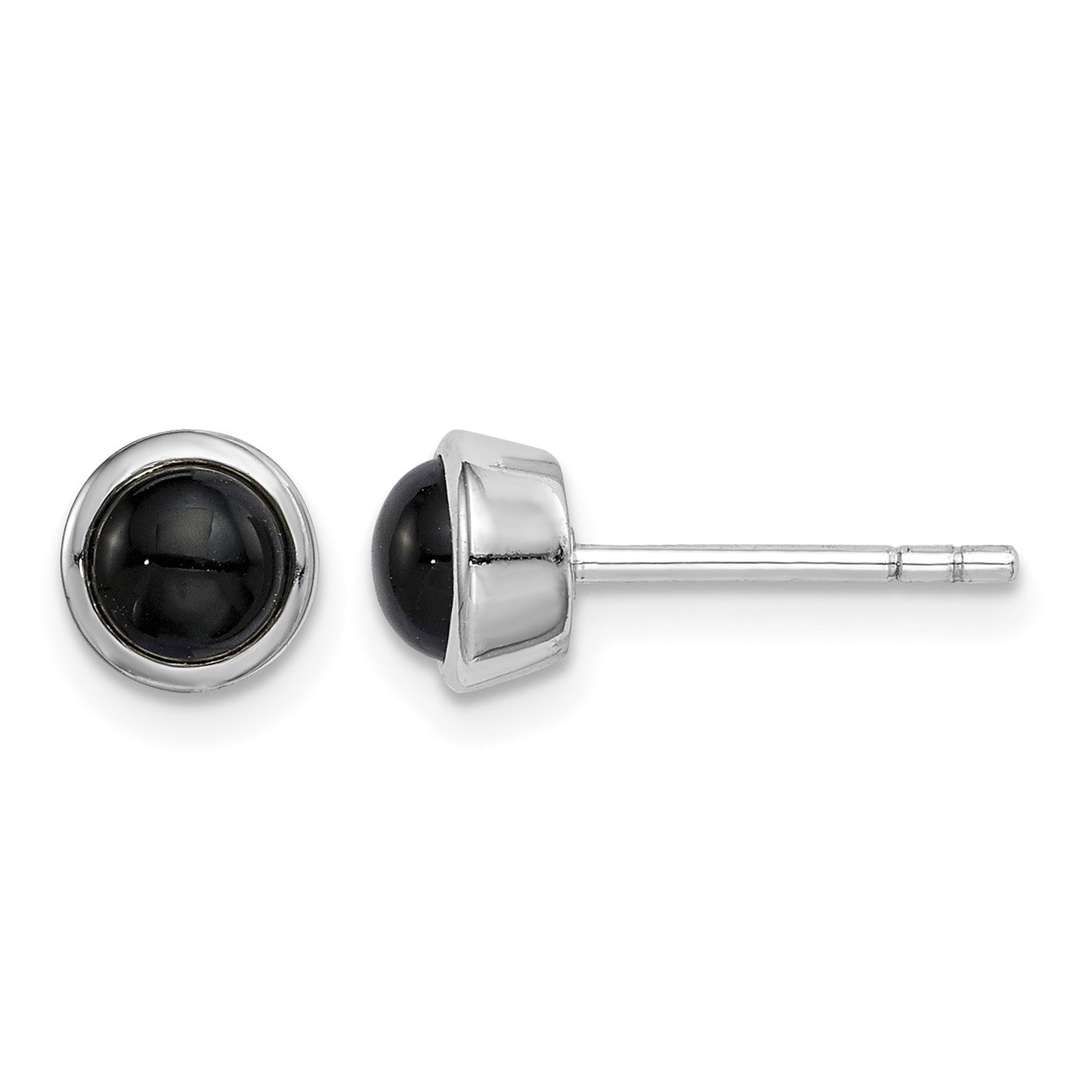 Sterling Silver Rhodium-plated Polished Onyx Round Bezel Stud Earrings