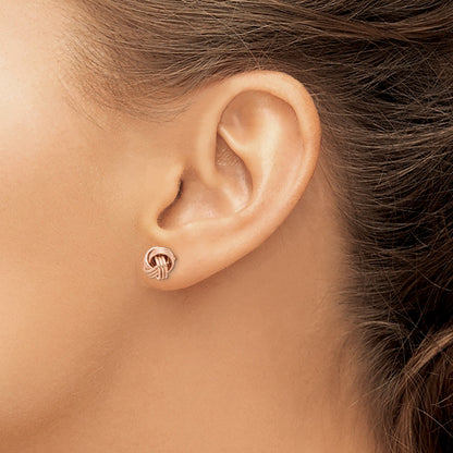 Sterling Silver Rose-tone Love Knot Post Earrings