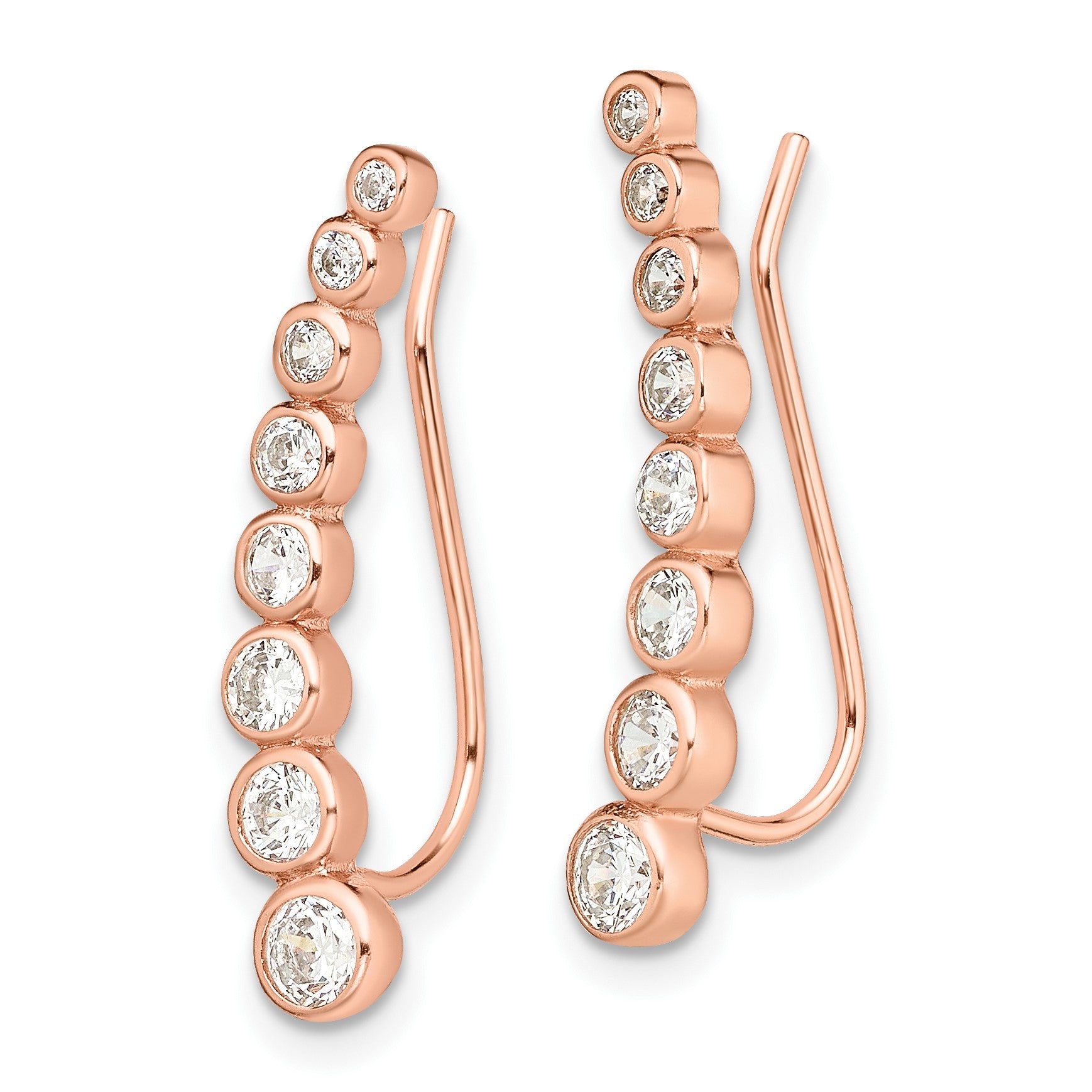 Sterling Silver 14K Rose gold-plated Graduated CZ Ear Climber Earrings
