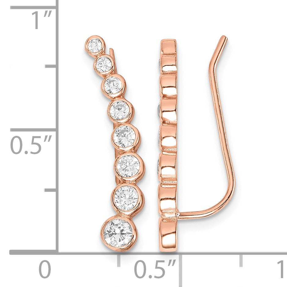 Sterling Silver 14K Rose gold-plated Graduated CZ Ear Climber Earrings