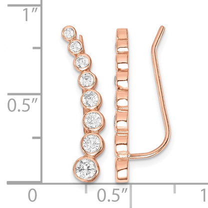 Sterling Silver 14K Rose gold-plated Graduated CZ Ear Climber Earrings