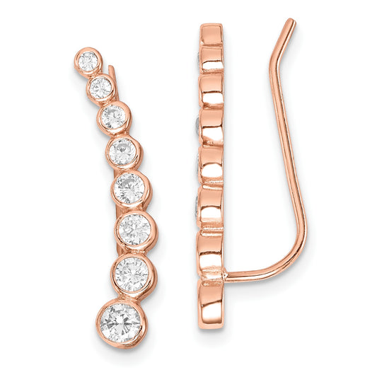 Sterling Silver 14K Rose gold-plated Graduated CZ Ear Climber Earrings