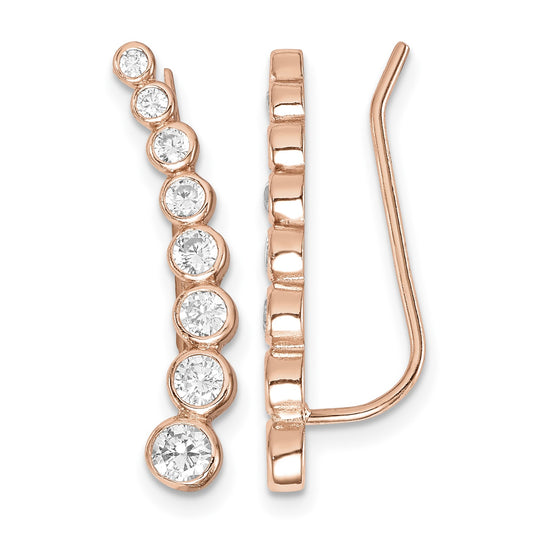 Sterling Silver 14K Rose gold-plated Graduated CZ Ear Climber Earrings