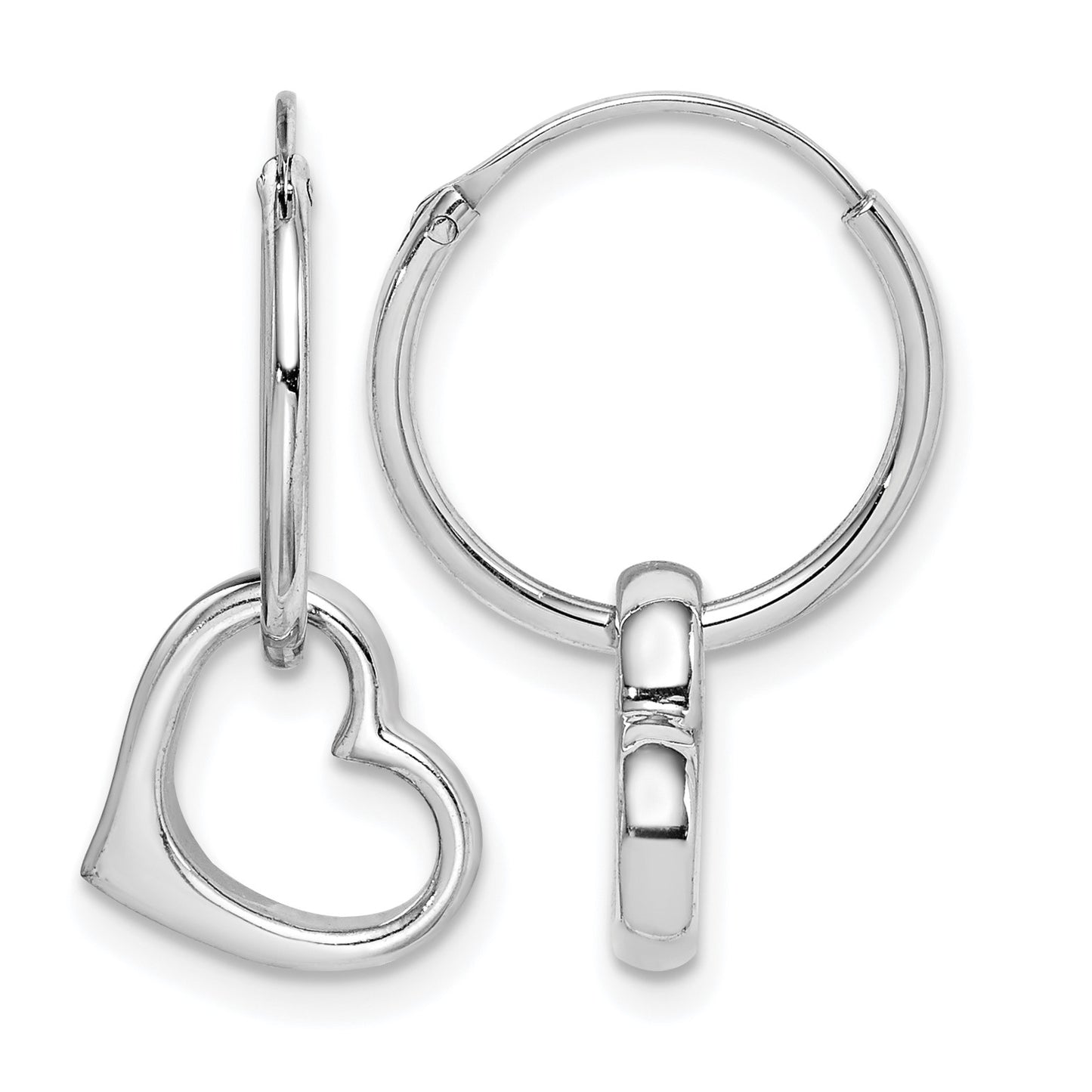 Sterling Silver Rhodium-plated Heart Hoop Earring