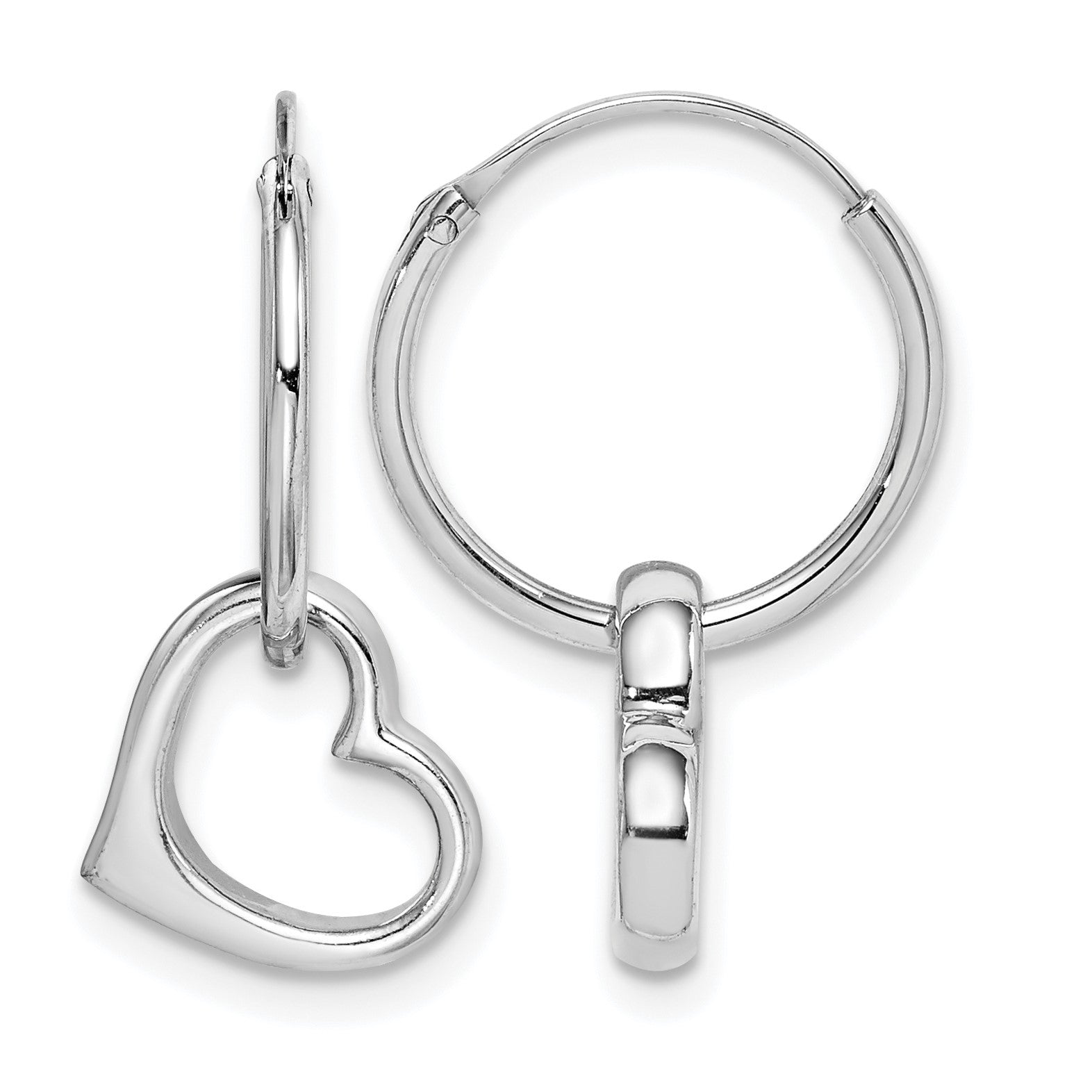 Sterling Silver Rhodium-plated Heart Hoop Earring