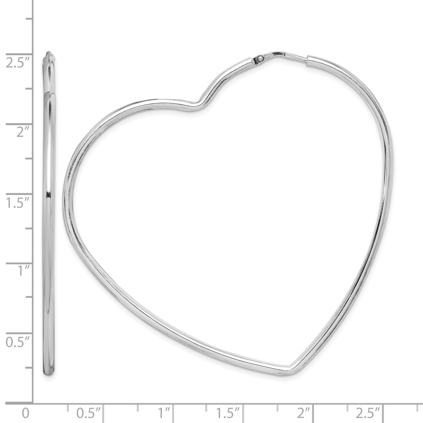 Sterling Silver Rhodium-Plated 2mm Heart Hoop Earrings