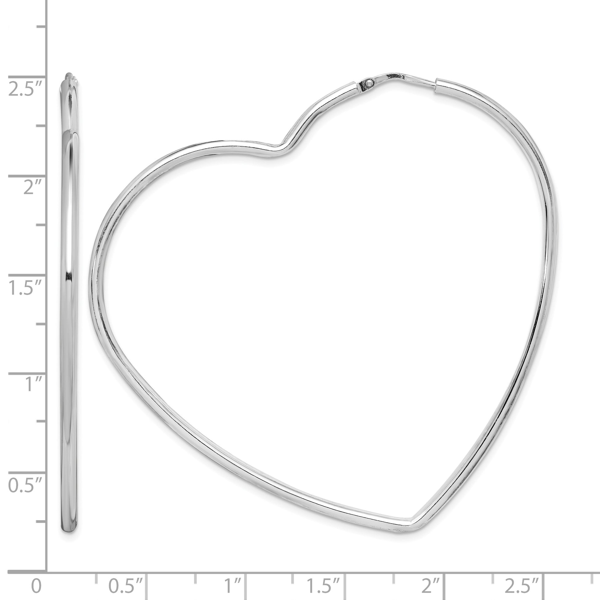 Sterling Silver Rhodium-Plated 2mm Heart Hoop Earrings