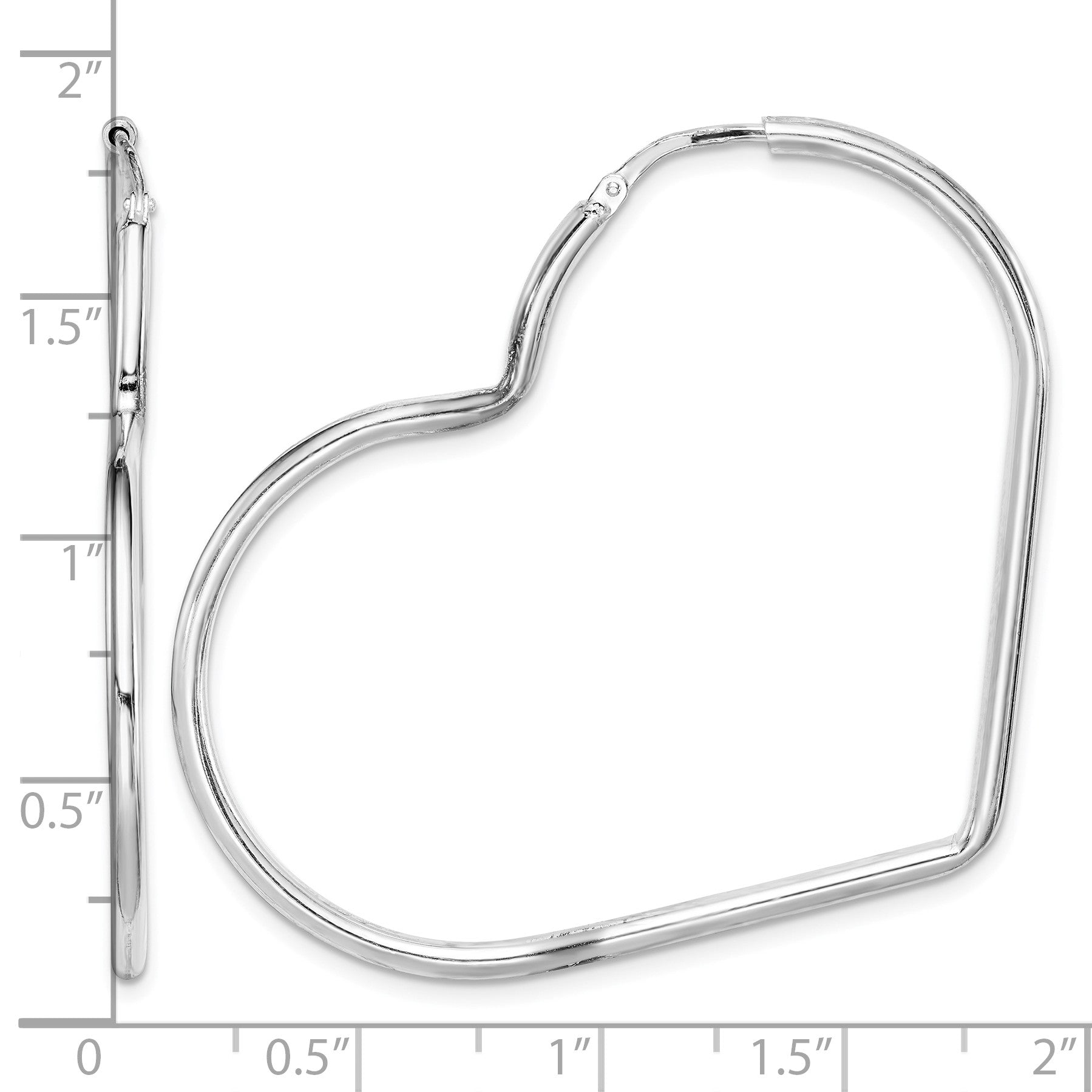 Sterling Silver Rhodium-Plated 2mm Heart Hoop Earrings