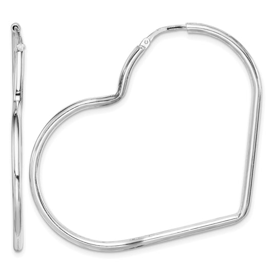 Sterling Silver Rhodium-Plated 2mm Heart Hoop Earrings