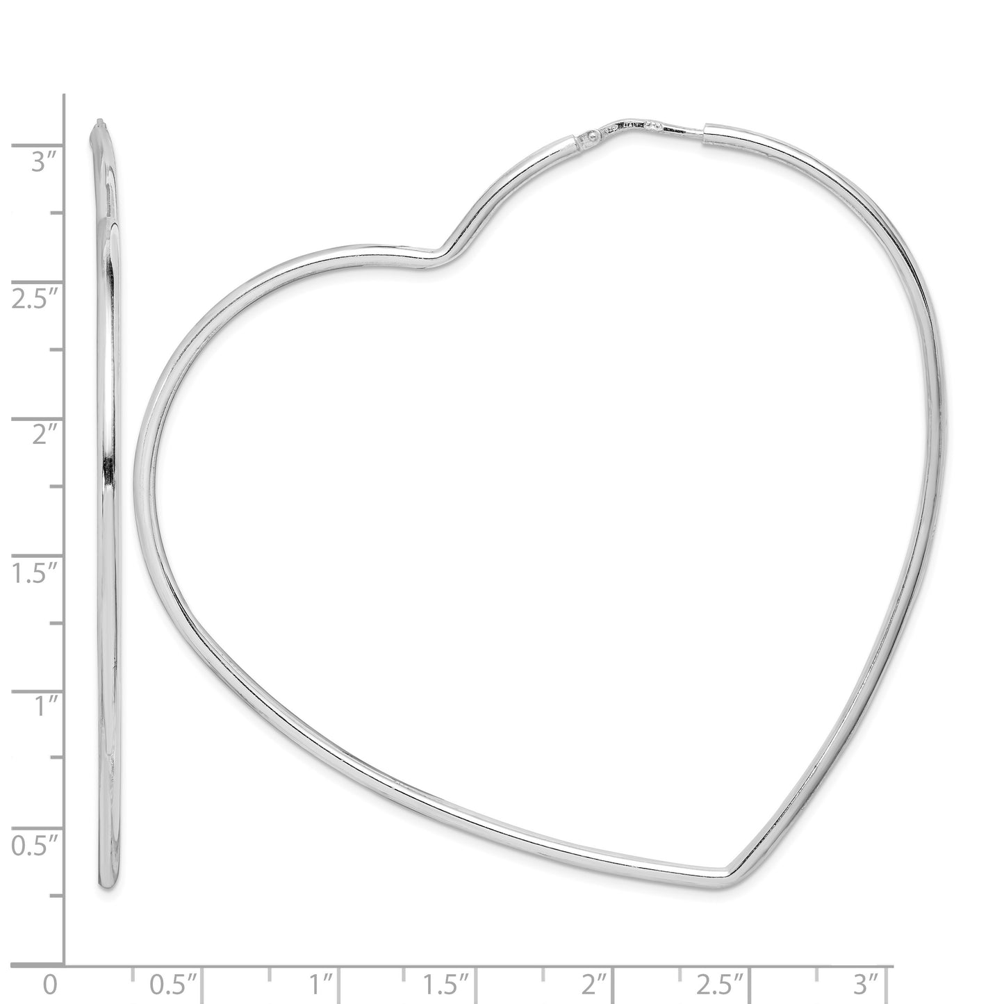 Sterling Silver Rhodium-Plated 2mm Heart Hoop Earrings