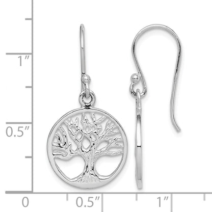 Sterling Silver Rhodium Plated Tree Dangle Earrings