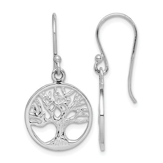 Sterling Silver Rhodium Plated Tree Dangle Earrings