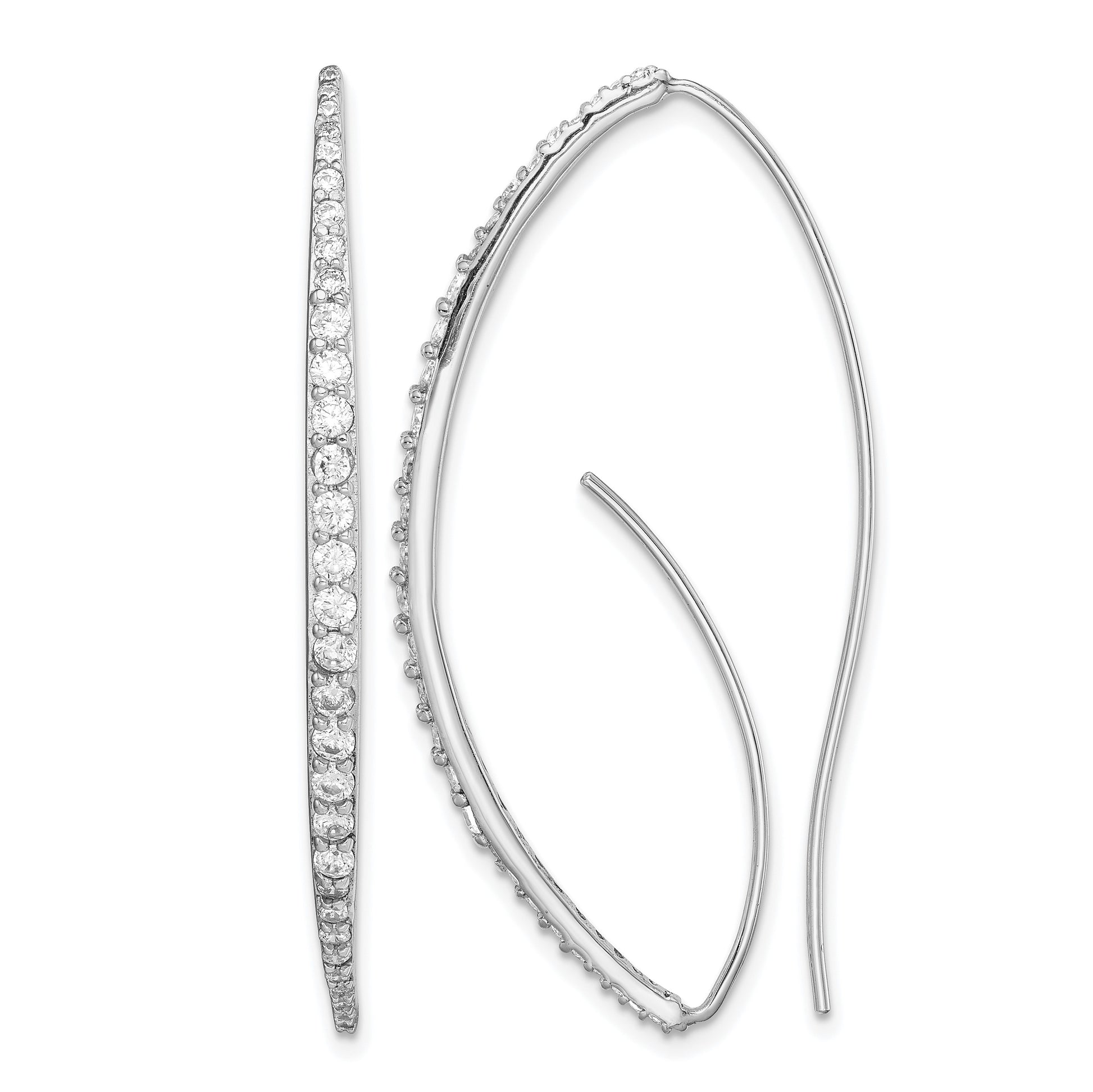 Sterling Silver Rhodium-plated CZ Threader Earrings