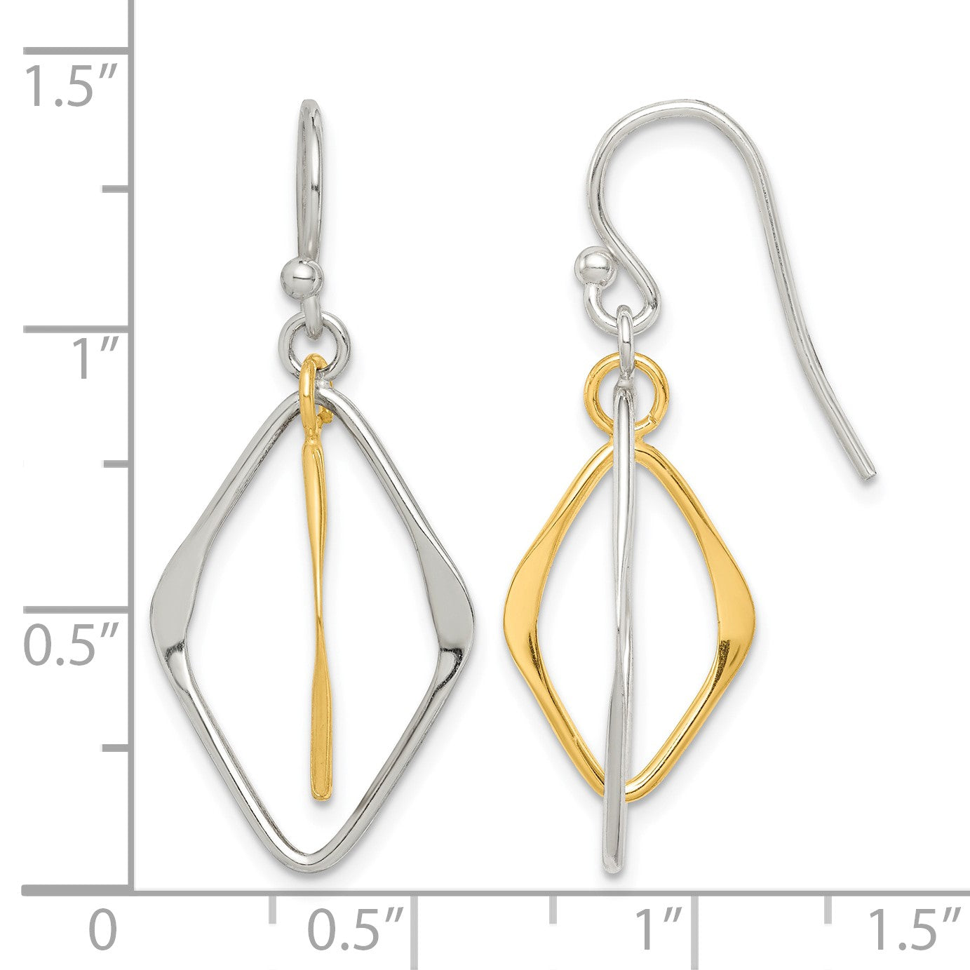 Sterling Silver & Gold-tone Polished Diamond Shaped Dangle Earrings