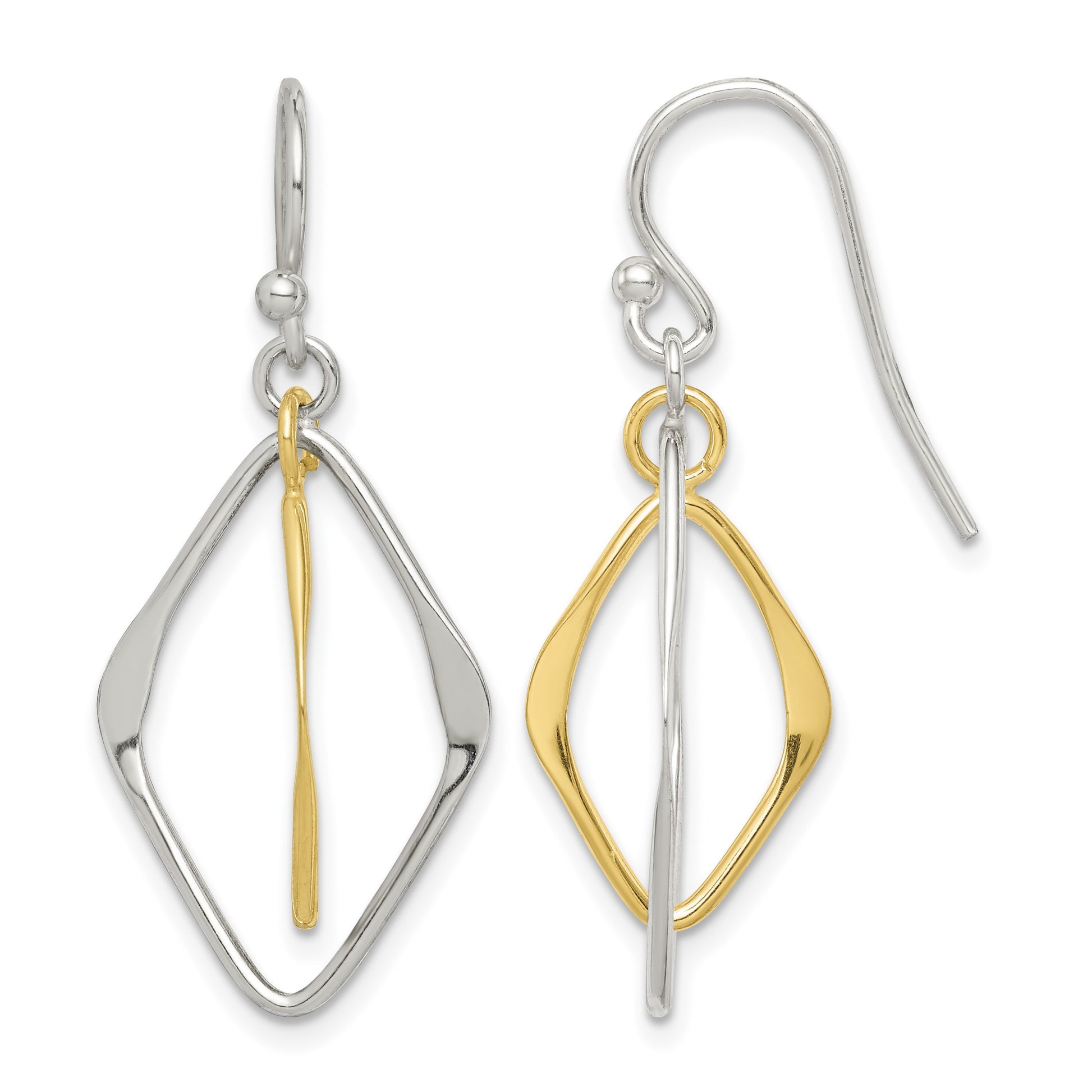Sterling Silver & Gold-tone Polished Diamond Shaped Dangle Earrings