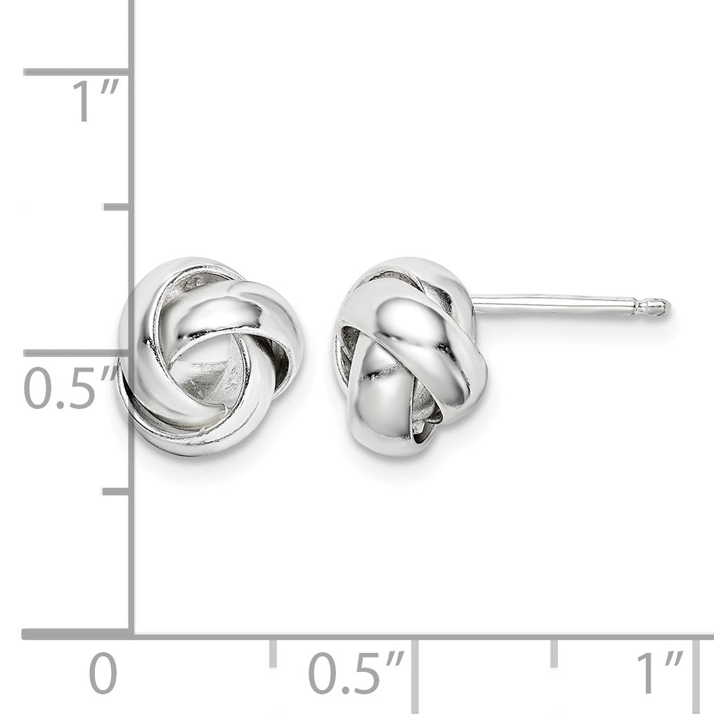 Sterling Silver Rhodium-plated Polished 9mm Love Knot Post Earrings