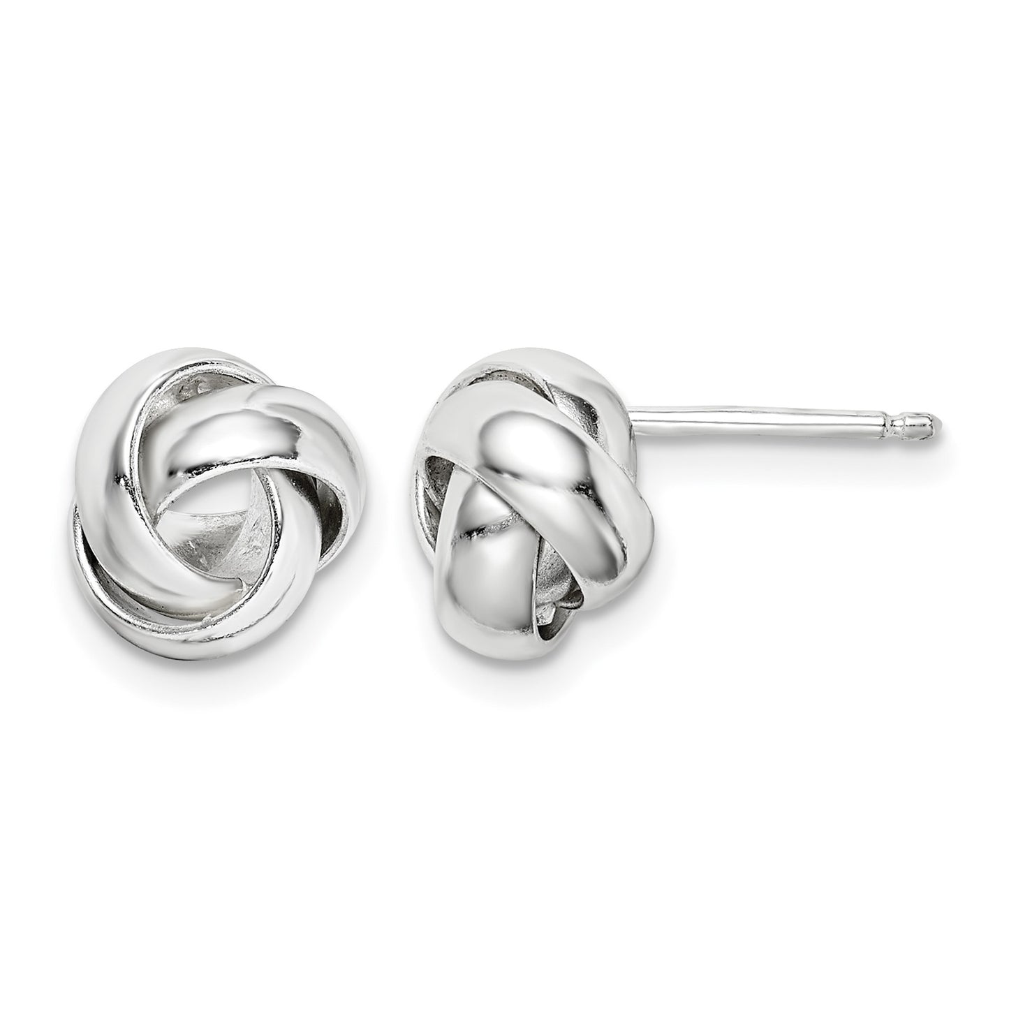 Sterling Silver Rhodium-plated Polished 9mm Love Knot Post Earrings