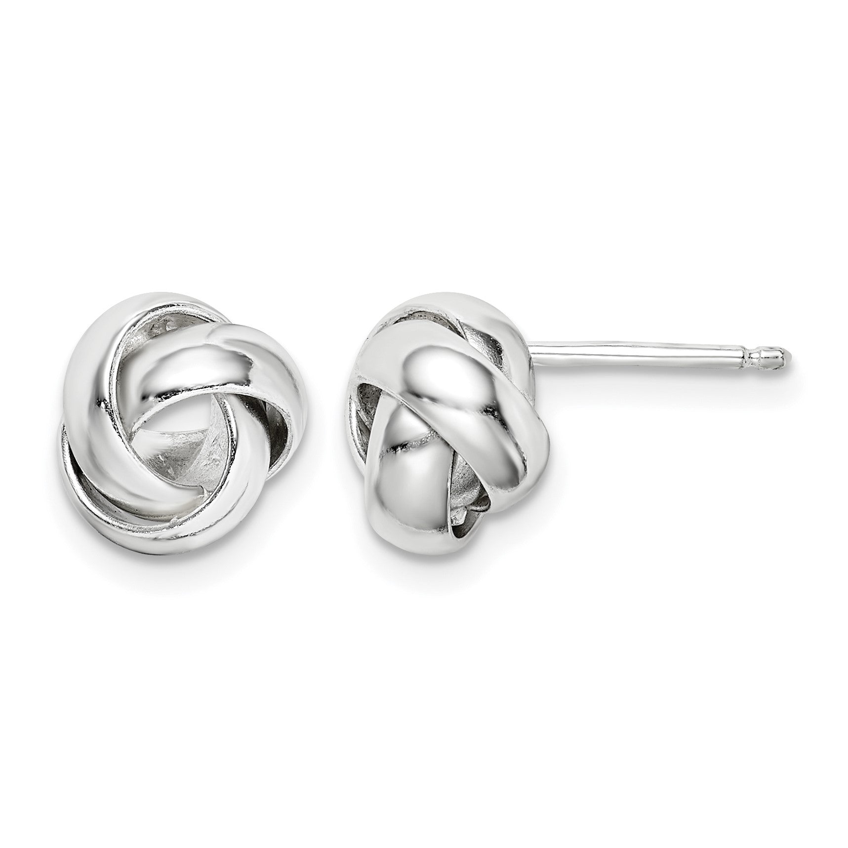Sterling Silver Rhodium-plated Polished 9mm Love Knot Post Earrings