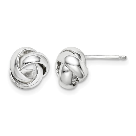 Sterling Silver Rhodium-plated Polished 9mm Love Knot Post Earrings