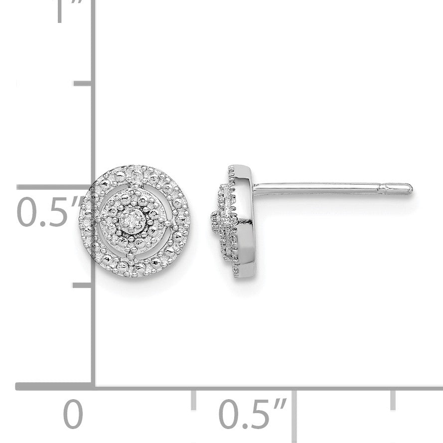 Sterling Silver RH-plated Polished & Textured Diamond Circle Post Earrings