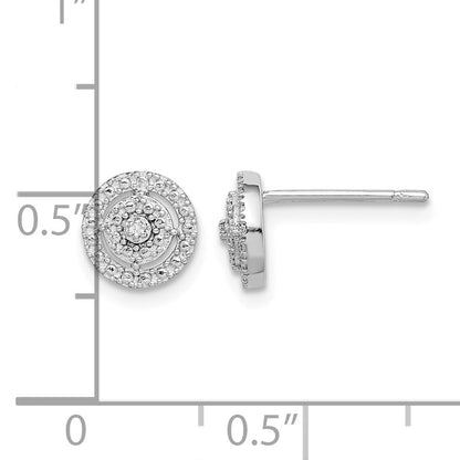 Sterling Silver RH-plated Polished & Textured Diamond Circle Post Earrings