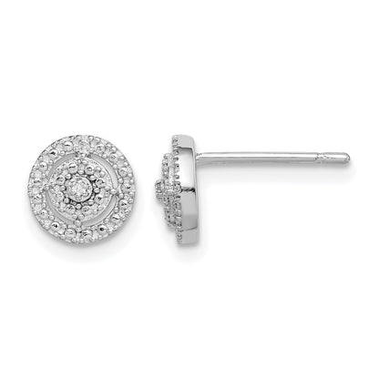 Sterling Silver RH-plated Polished & Textured Diamond Circle Post Earrings