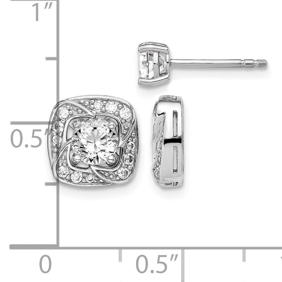 Sterling Silver RH-plated 5mm Round CZ Post w/ Square Jackets Earrings