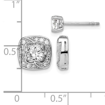 Sterling Silver RH-plated 5mm Round CZ Post w/ Square Jackets Earrings