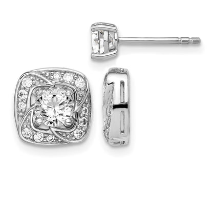 Sterling Silver RH-plated 5mm Round CZ Post w/ Square Jackets Earrings