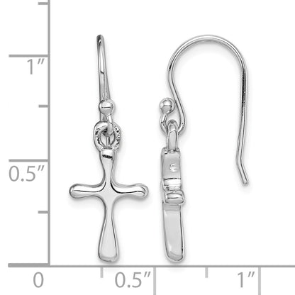 Sterling Silver Rhodium-plated Polished Cross Dangle Earrings