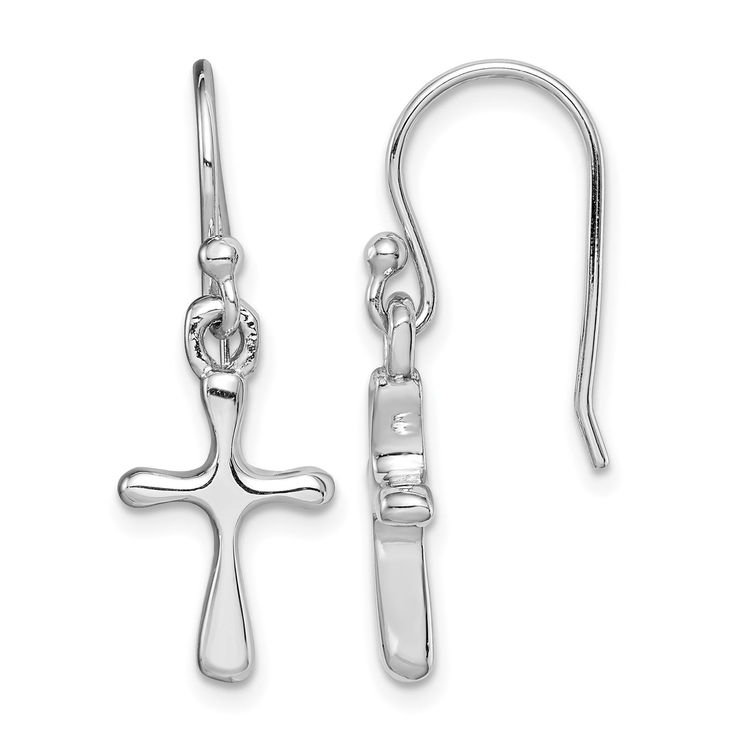 Sterling Silver Rhodium-plated Polished Cross Dangle Earrings
