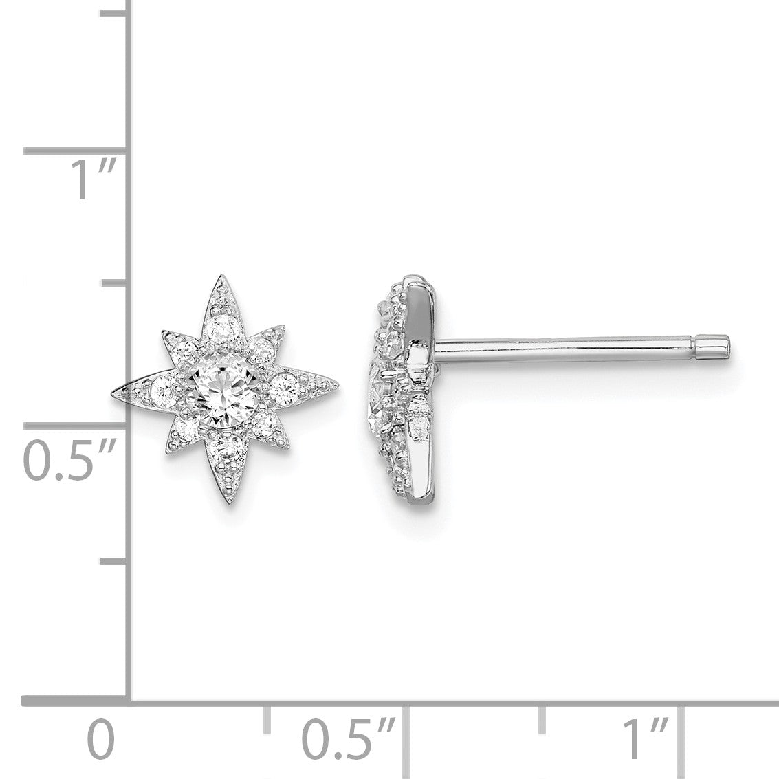 Sterling Silver Rhodium-plated Polished & Beaded CZ Star Post Earrings