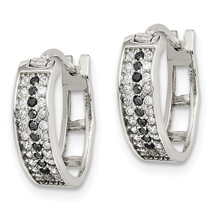Sterling Silver RH-pltd Polished Black/White CZ 4mm Round Hoop Earrings