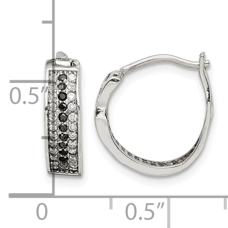 Sterling Silver RH-pltd Polished Black/White CZ 4mm Round Hoop Earrings
