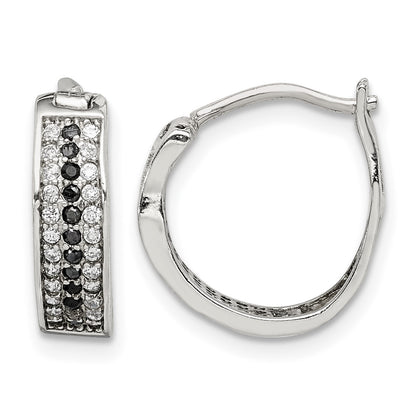 Sterling Silver RH-pltd Polished Black/White CZ 4mm Round Hoop Earrings