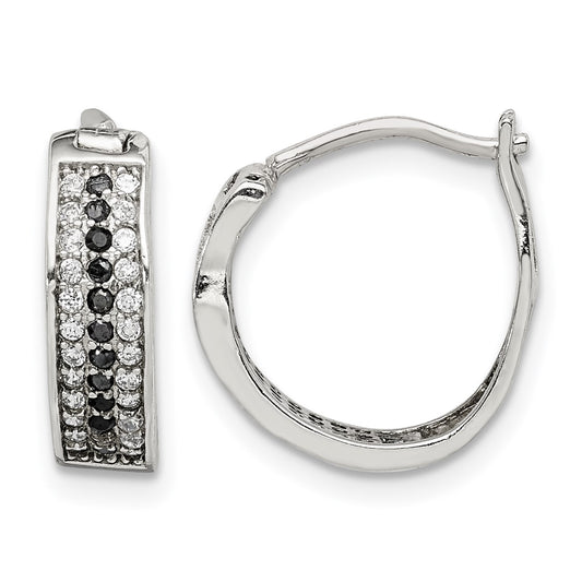 Sterling Silver RH-pltd Polished Black/White CZ 4mm Round Hoop Earrings