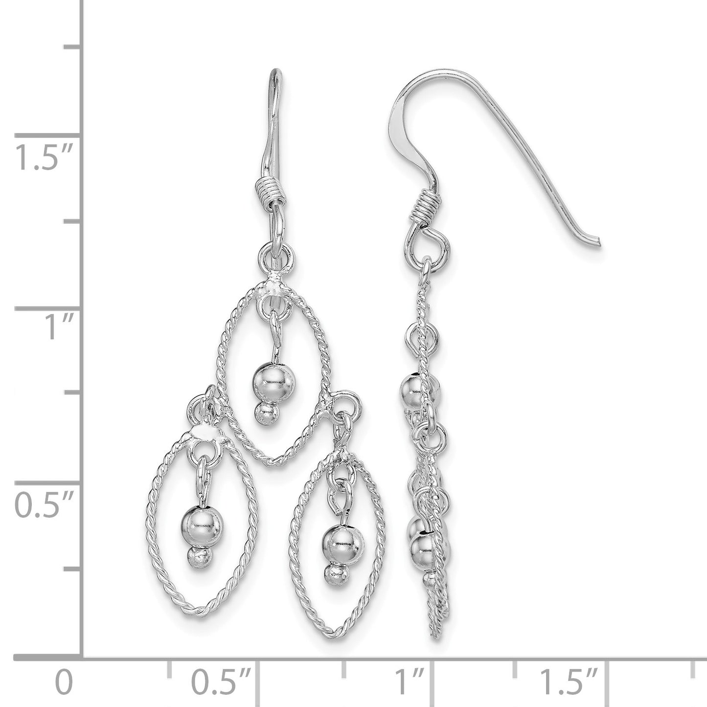Sterling Silver Rhodium-plated Polished Textured & Beaded Dangle Earrings