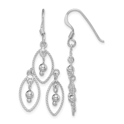 Sterling Silver Rhodium-plated Polished Textured & Beaded Dangle Earrings