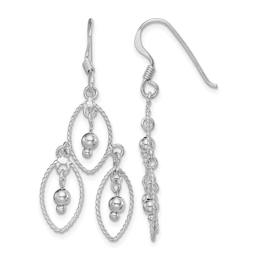 Sterling Silver Rhodium-plated Polished Textured & Beaded Dangle Earrings
