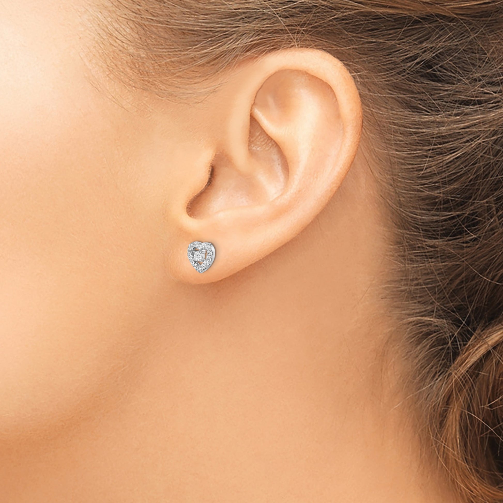Sterling Silver Rhodium-plated CZ Heart Post Earrings