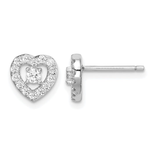 Sterling Silver Rhodium-plated CZ Heart Post Earrings