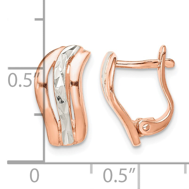 Sterling Silver Rose-tone and Diamond Cut Hoop Earrings