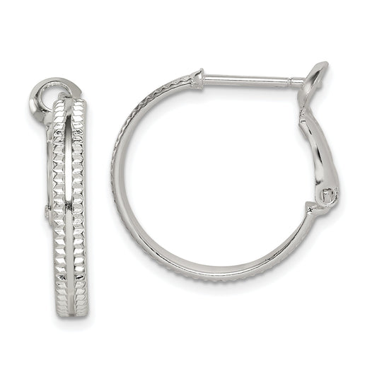 Sterling Silver Milgrain 2x20mm Omega Back Round Hoop Earrings