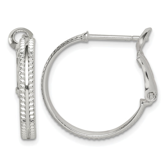 Sterling Silver Milgrain 2x20mm Omega Back Round Hoop Earrings