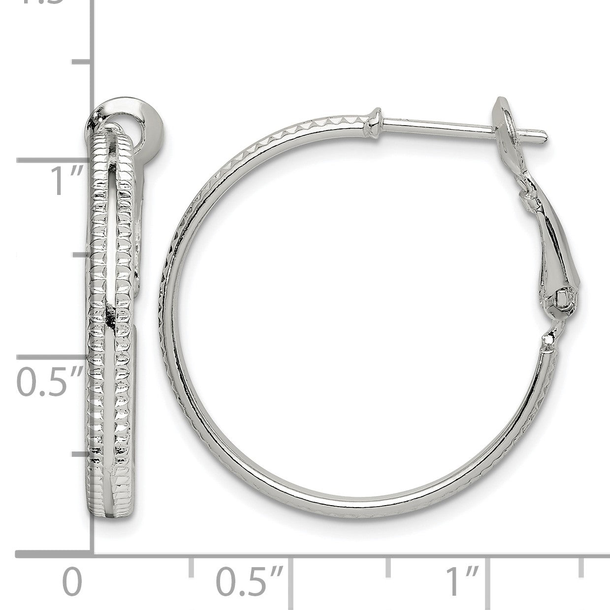 Sterling Silver Milgrain 2.25x25mm Omega Back Round Hoop Earrings