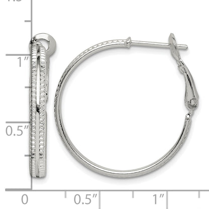 Sterling Silver Milgrain 2.25x25mm Omega Back Round Hoop Earrings