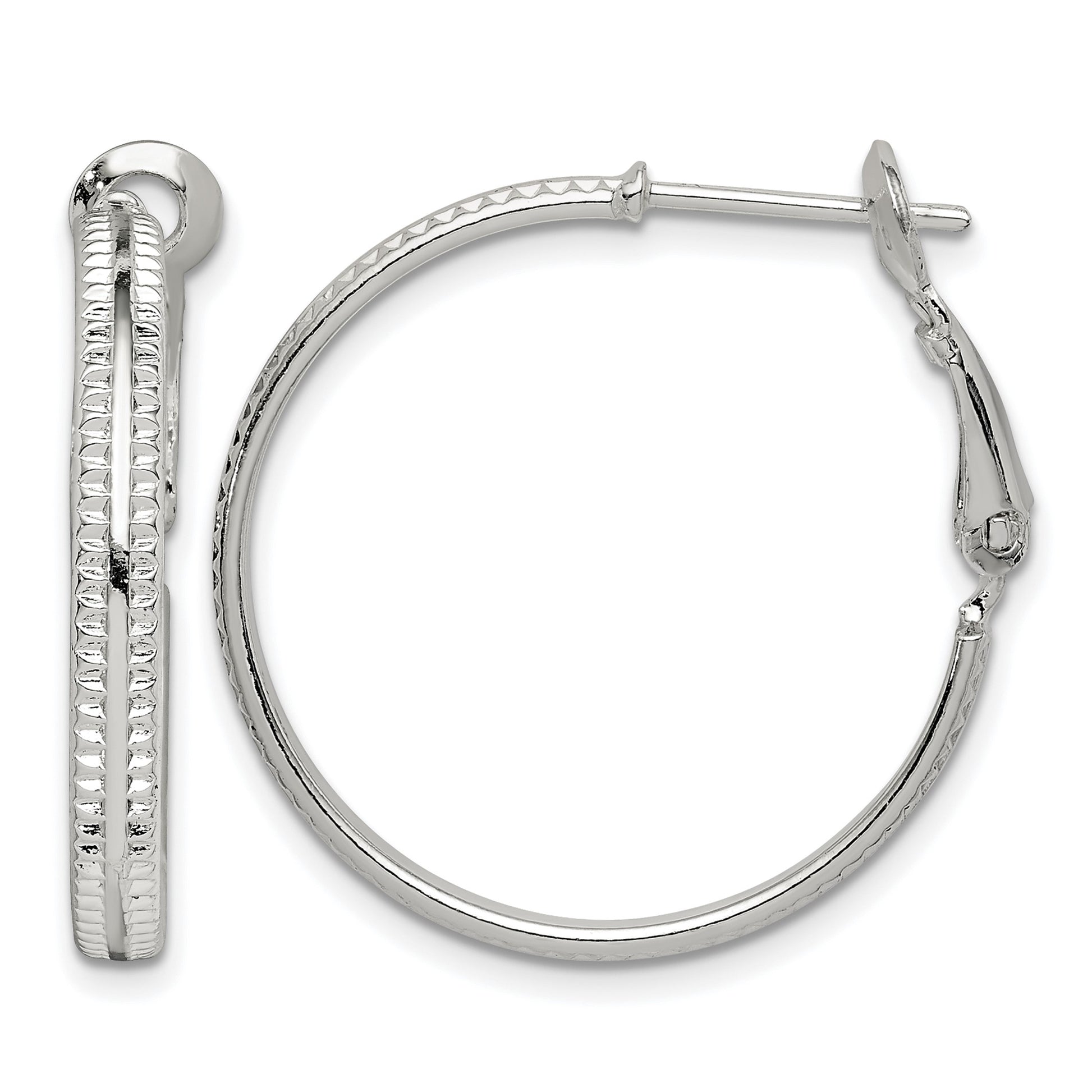 Sterling Silver Milgrain 2.25x25mm Omega Back Round Hoop Earrings