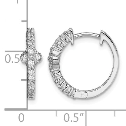 Sterling Silver Rhodium Plated CZ Hinged Hoop Earrings